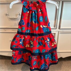 Janie and Jack Vibrant Red Dress with Blue Floral Pattern 18-24 months